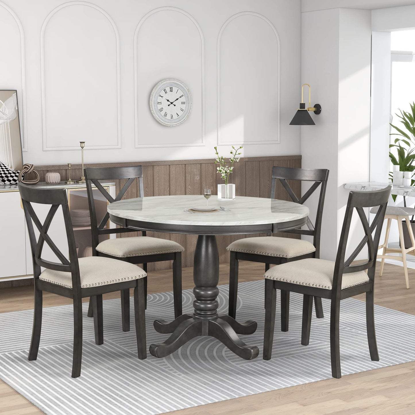 Kitchen Dining Table Set for 4, 5 Pieces Dining Table and Chairs Set for 4 Persons, Kitchen Room Solid Wood Table with 4 Chairs - WoodArtSupply