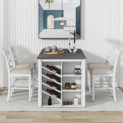 Harper & Bright Designs 5-Piece White Counter Height Dining Set with Wine Rack and Upholstered Chairs - WoodArtSupply