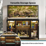 Bestier 55-75 Gallon Fish Tank Stand with Power Outlet & LED Light, 49.2"x13.8" Heavy-Duty Aquarium Stand with Storage, Dual Glass Cabinet, 8 Thicken Metal Legs, Suit for Reptile/Turtle Terrarium Bestier