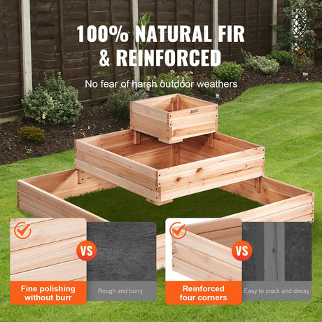 VEVOR 3 Tier Raised Garden Bed Wood Outdoor, 45 x 45 x 20in High End Natural Fir Wood Planter Box, Outdoor Planting Boxes for Flowers/Vegetables/Herbs in Backyard/Garden/Patio/Balcony, with Open Base VEVOR