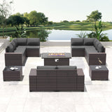 RTDTD Outdoor Patio Furniture Set with Propane Fire Pit Table, 13 Pieces Outdoor Furniture Patio Sectional Sofa Conversation Sets w/ETL Approved 43" Gas Outdoor Fire Table & Coffee Table (Grey) RTDTD