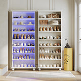 LITTLE TREE 69-Inch Tall Shoe Cabinet with LED Light Strip & Adjustable Shelves, White Wooden 8-Tier Shoes Display Cabinet for 26 Pairs, Freestanding Modern Shoe Cabinet for Entryway LITTLE TREE