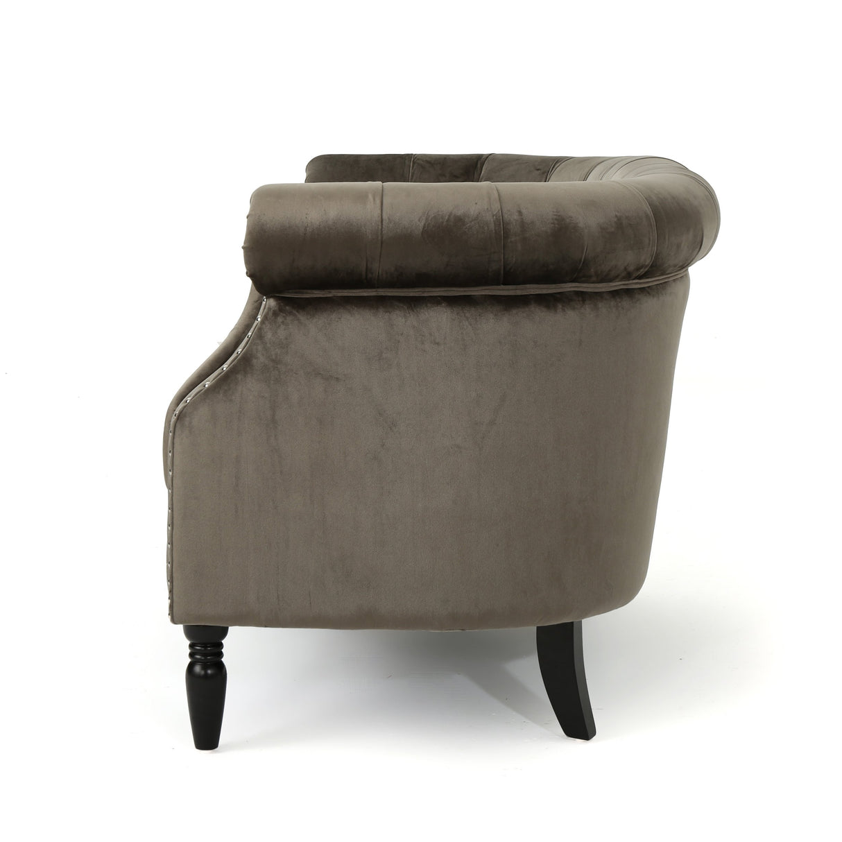 Christopher Knight Home Milani Tufted Scroll Arm Velvet Loveseat, Grey / Dark Brown Christopher Knight Home