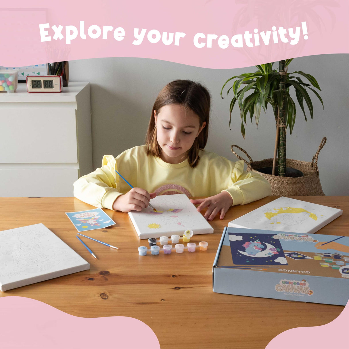 BONNYCO Paint by Numbers Kit for Kids Unicorns Pack 3 Canvas Paint by Number Canvas Framed Pre Drawn, Unicorn Gifts for Girls | Arts and Kids Crafts 4-6 8-12, Pintar por Numeros | Unicorn Craft BONNYCO