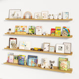 FLYJOE Picture Ledge Shelf for Wall, 72 inch Nursery Book Shelves 4 Packs, Large Floating Ledge Shelves for Kid's Room Bedroom Bathroom Living Room Photo Frames Office Nursery Wall Decor, Natural Oak FLYJOE