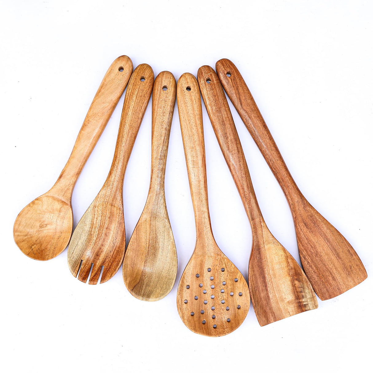 Uvz Crafts 6-Piece Wooden Spoons for Cooking - Smooth Finish Neem Wooden Utensils for Cooking - Soft Comfort-Grip Wood Spoons for Cooking - Non-Stick Wooden Cooking Utensils - Wooden Spoon Sets Uvz Crafts