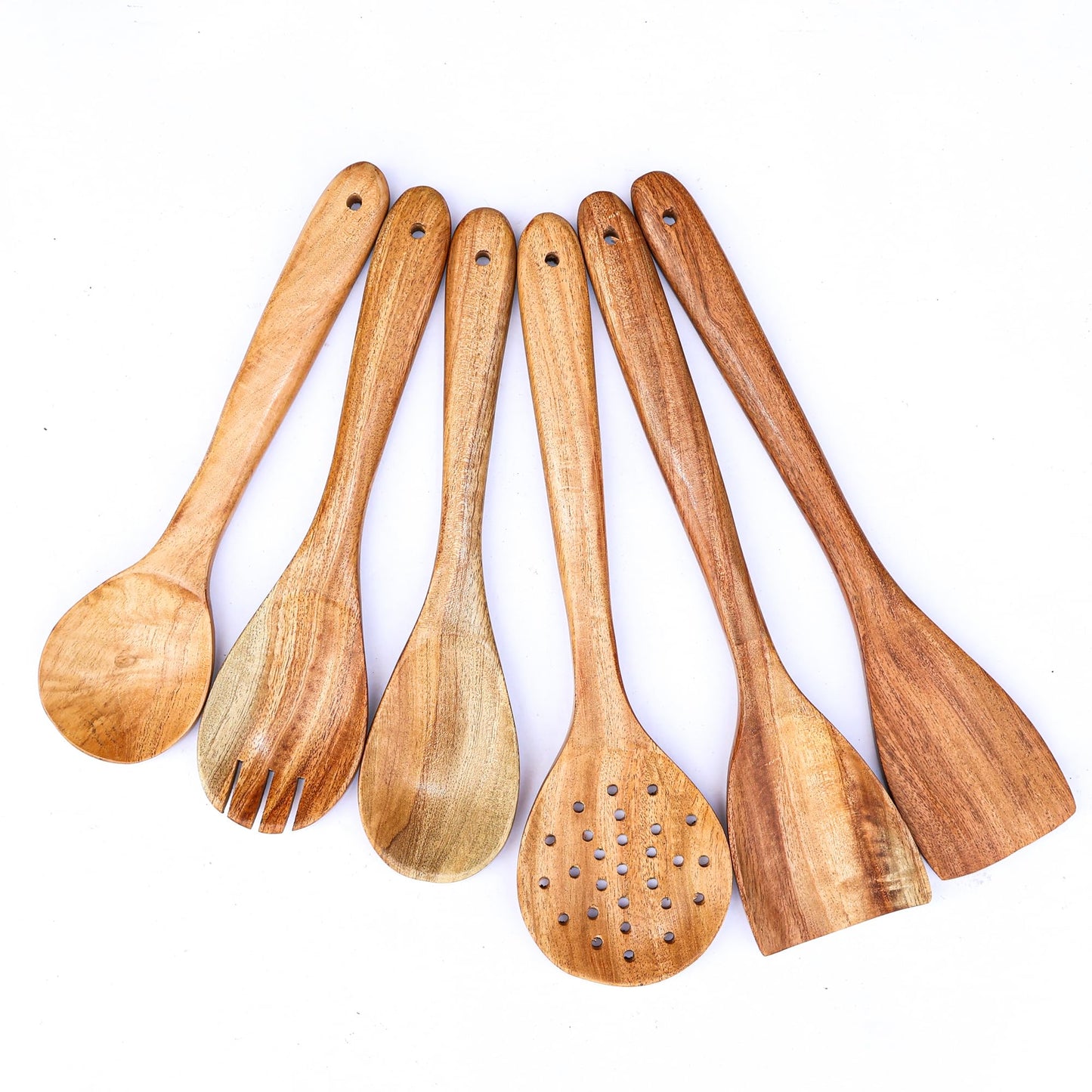 Uvz Crafts 6-Piece Wooden Spoons for Cooking - Smooth Finish Neem Wooden Utensils for Cooking - Soft Comfort-Grip Wood Spoons for Cooking - Non-Stick Wooden Cooking Utensils - Wooden Spoon Sets