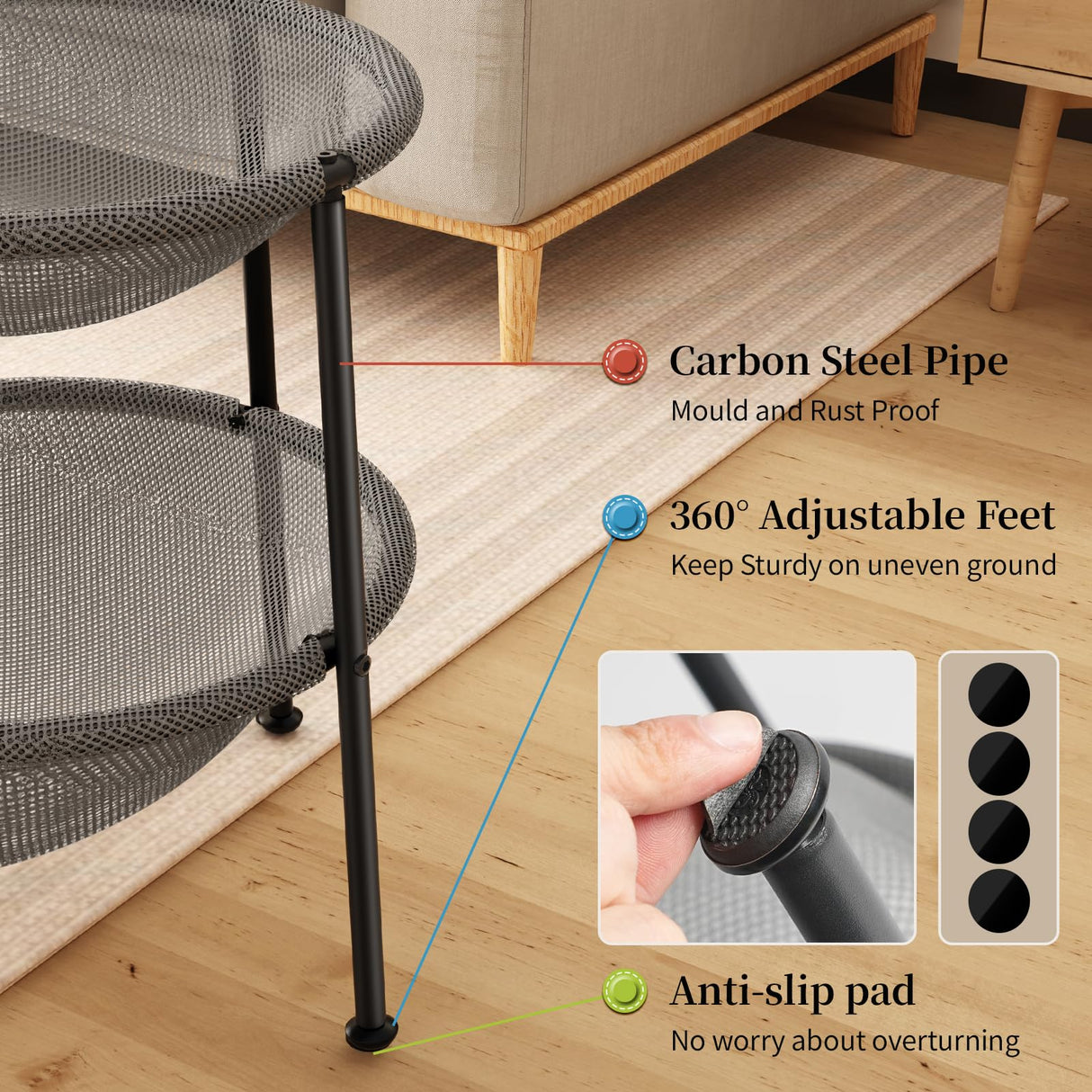 JUNSPOW Double Cat Bed Grey, Breathable Kitty Bed for 2 Cats with 4 Adjustable Feet & Anti-Slip Mats, Easy Assembly Cat Hammock for Multi-cat Household, Indoors & Outdoors, 22.8 in x18.7 in x 18.7 in JUNSPOW