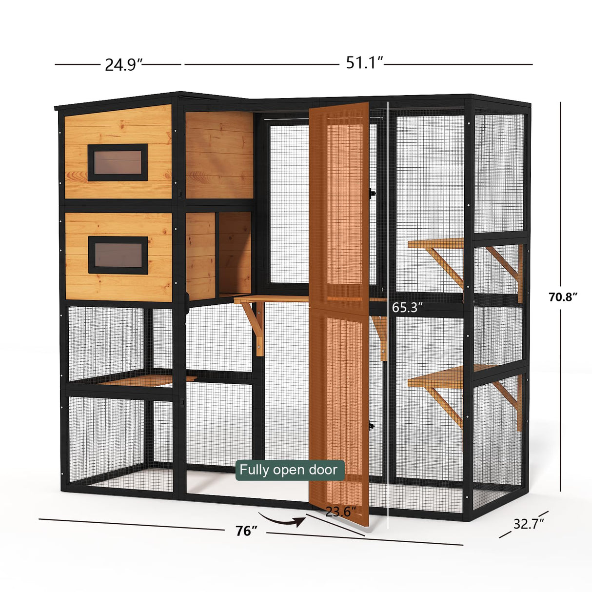 TIMHAKA Catio Outdoor Cat Enclosure, Large 4 Tiers Cat Catio Connect to Window for Outdoor Indoor Cats with Weatherproof Roof, Resting Rooms, Platforms, Large Door, 76" L x 32.9" W x 70.8" H, Black TIMHAKA