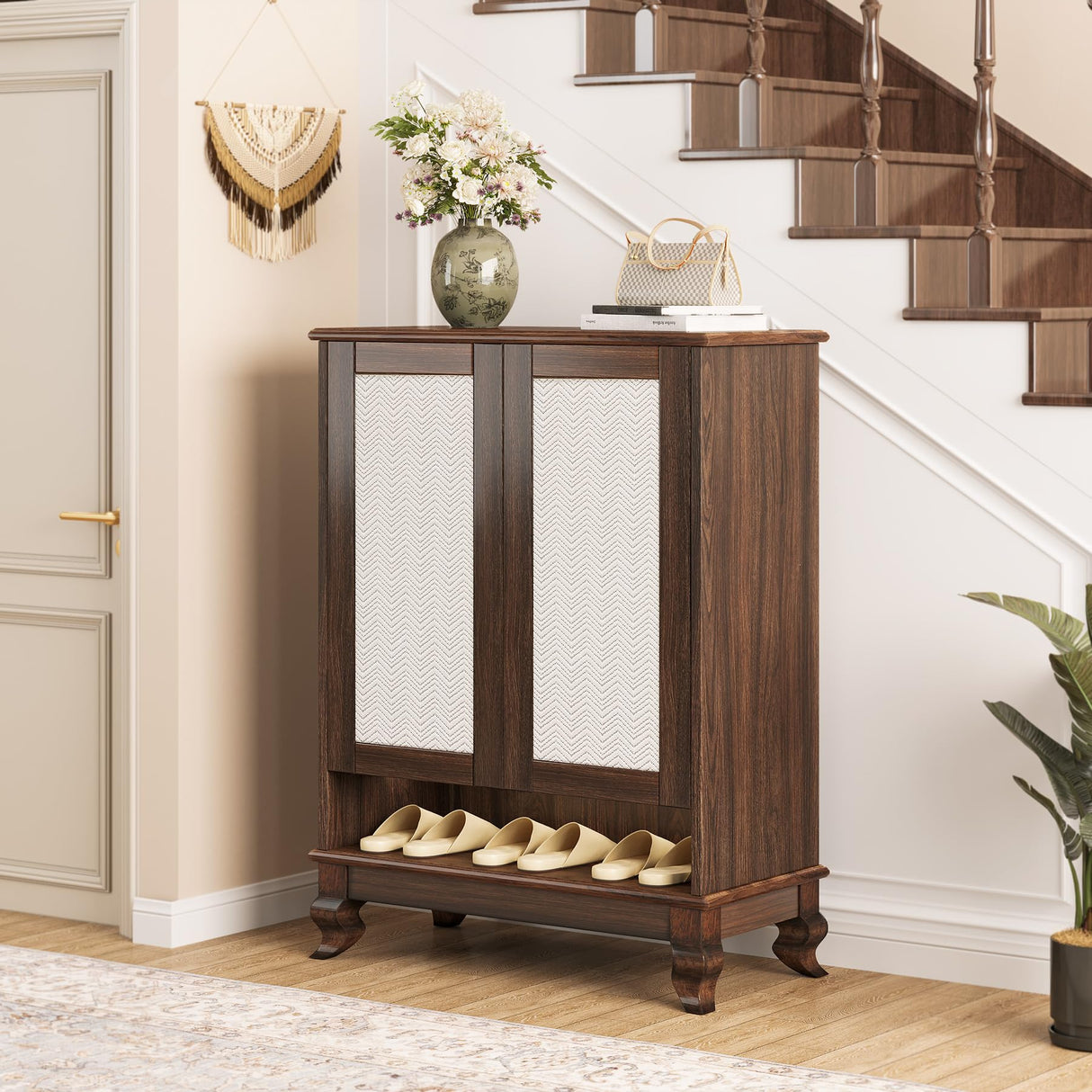 Tribesigns Shoe Cabinet for Entryway, 6-Tier Large Shoe Storage Cabinet with Doors and Adjustable Shelves, Wooden 24-Pair Shoe Rack Organizer Cabinet, Dark Walnut Tribesigns