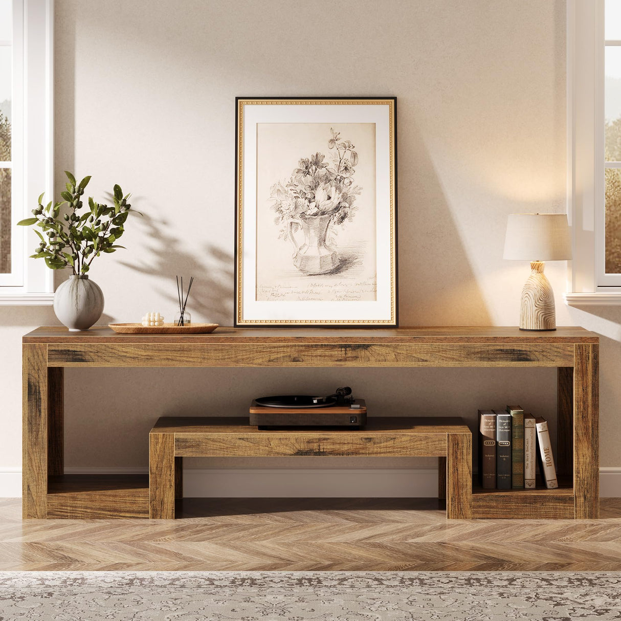 Tribesigns 63-Inch TV Stand for 55/60/65/75-Inch TVs, Farmhouse Entertainment Center with Open Storage Shelves, Rustic Brown Television Console for Living Room, Bedroom Tribesigns