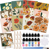 MotiMind 12 Sets Framed Paint by Number Kit for Adults with 12 Wooden Easels, 12 Disposable Apron, 12 Pigment 12 Brush, 12 Palette, DIY Acrylic Paint by Number Kits for Party(Flower) MotiMind