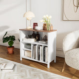 Record Player Stand, Mid-Century Vinyl Record Storage Cabinet, 3-Tier Record Player Holder, Turntable Stand with 4 Cabinet up to 220 Albums, End Table for Bedroom Music Room Living Room, White FFBCFDK