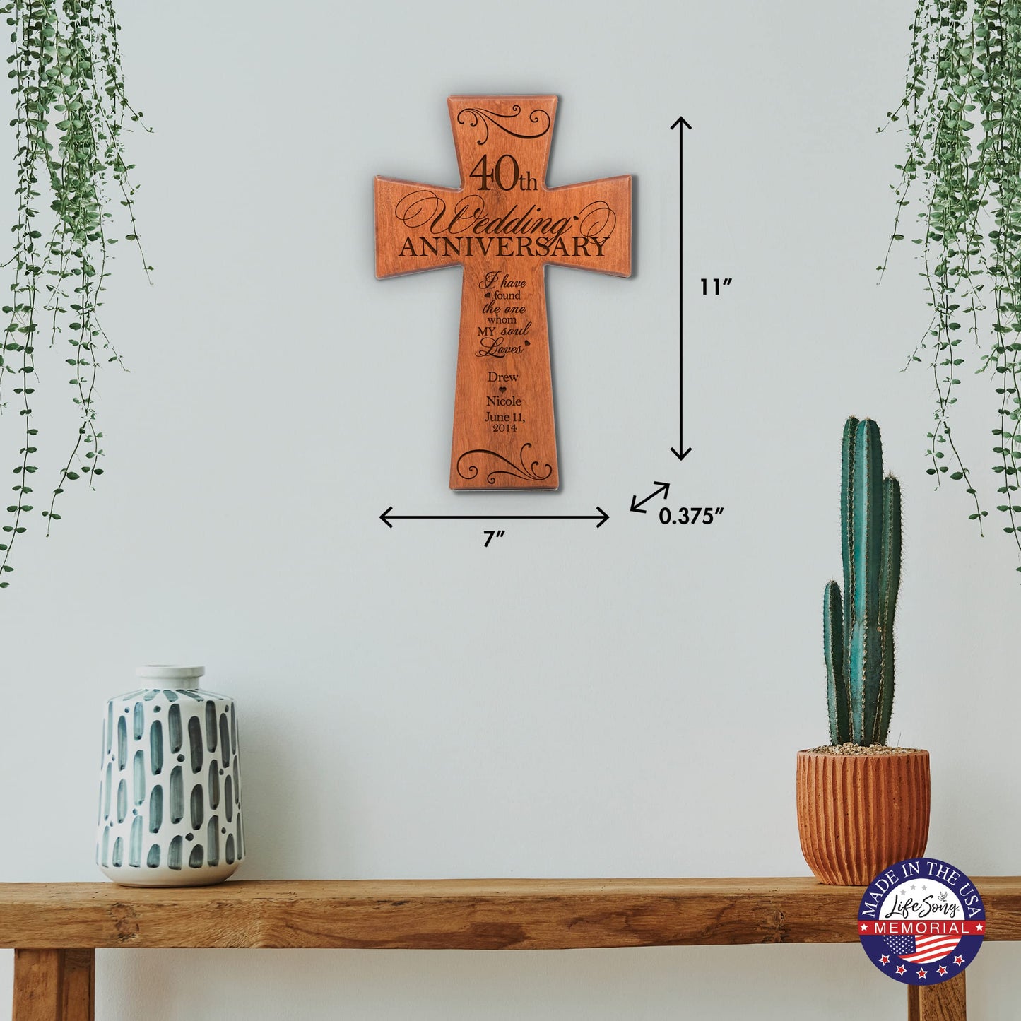 LifeSong Milestones Personalized 40th Wedding Anniversary Hanging Wall Cross for Parents Couple Grandparents Home and Wall Decoration - WoodArtSupply