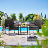 Flamaker 3 Pieces Patio Set Outdoor Wicker Furniture Sets Modern Rattan Chair Conversation Sets with Coffee Table for Yard and Bistro (Black) Flamaker