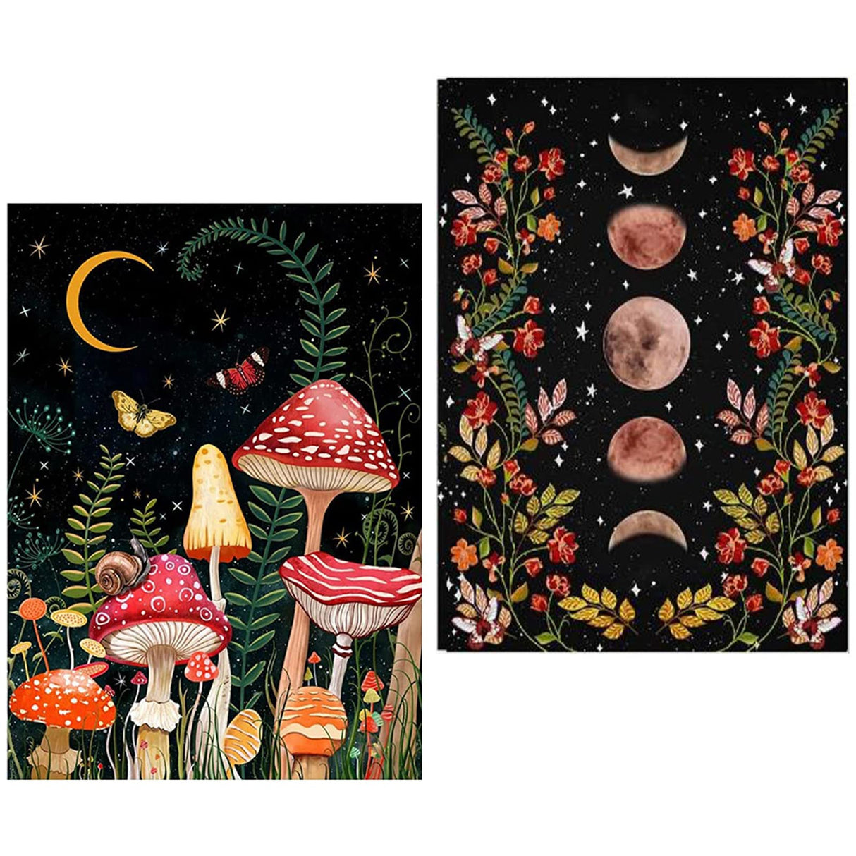 2 Pack Diamond Painting Kits for Adults,5D DIY Mushroom Forest Full Drill Round Art Gems with Moon Diamond Art Perfect for Home Wall Decor Diamond Dotz Inch12x16 REKKNA