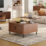 ONBRILL Lift Top Coffee Table with Large Hidden Compartment, Wood Square Coffee Table with Adjustable Footpads, Mid-Century Modern Lift Tabletop Dining Table for Living Room, Home Office, Walnut ONBRILL