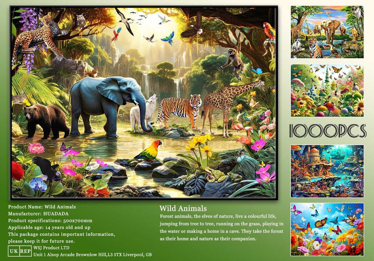 HUADADA 1000 Piece Puzzles for Adults - Adventures in The Jungle-1000 Piece Jigsaw Puzzles for Adults and Kids 1000 Piece Wild Animals Unique Shape Best Gift for Adults and Kids(27.6"x 19.7") HUADADA