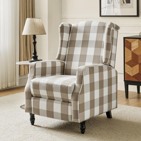HULALA HOME Wingback Recliner Chair, Traditional Push Back Recliner Single Sofa with Solid Wood Legs, Modern Lounge Armchair for Living Room, Comfy Upholstered Accent Reclining Chair, Buffalo Beige HULALA HOME