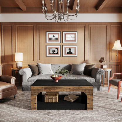 Tribesigns Coffee Table with Storage, 2-Tier Wood Coffee Table Center Table for Living Room, Mid-Century Modern Coffee Table, Rectangle Coffee Table, Minimalist Coffee Table, Rustic Brown and - WoodArtSupply