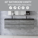 Floating Vanity Bathroom, 60 Inch Bathroom Vanity with Sink, Wall Mounted Double Sink Bathroom Vanity, Soft Closed 2 Drawers, Integrated Sink (Dark Birch) VUMALL