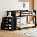 Harper & Bright Designs Twin Over Twin Low Bunk Bed with Storage,Floor Bunk Bed Frame with 4 Drawers and 3 Shelves, Solid Wood Loft Bed for Kids Girls Boys - Espresso Harper & Bright Designs