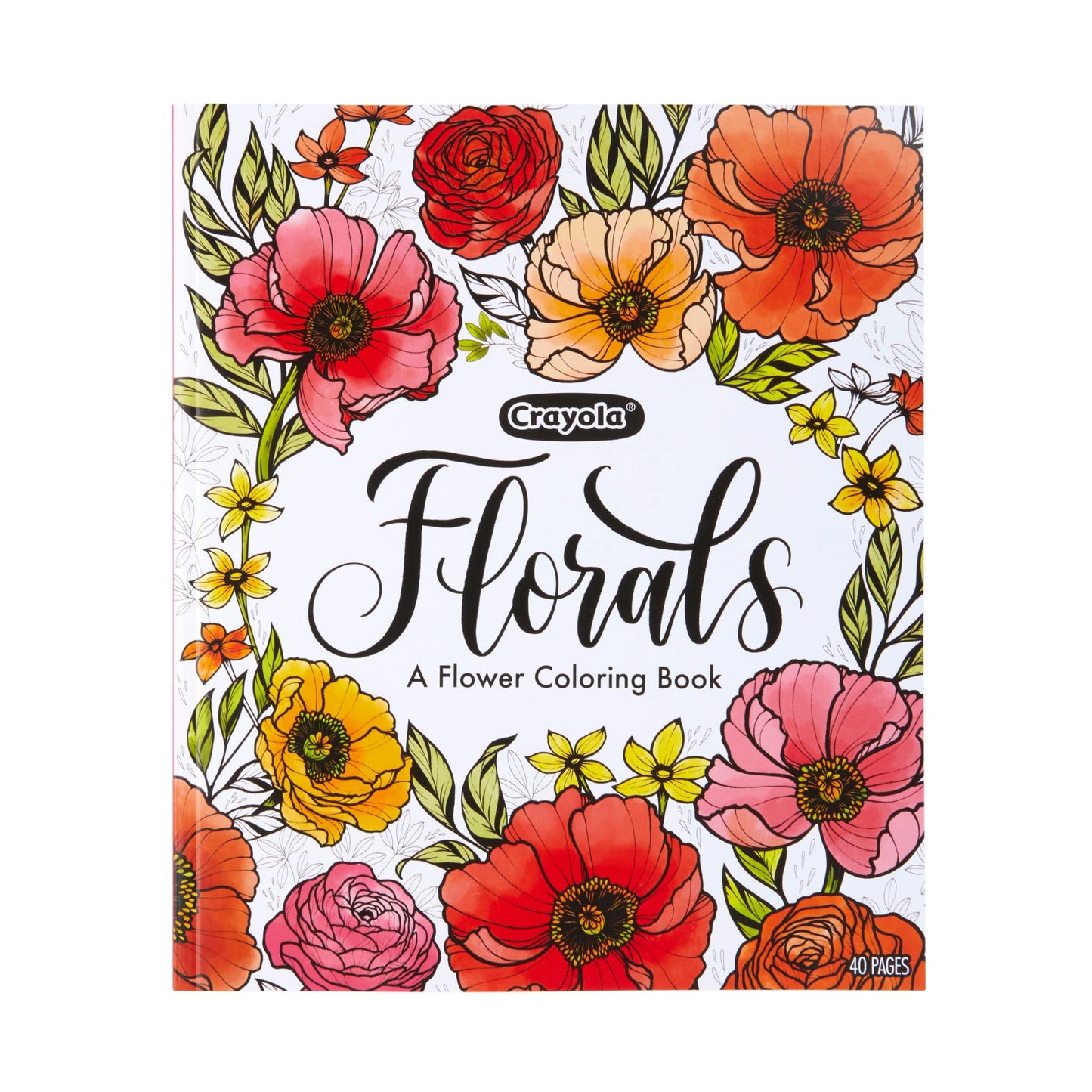 Crayola Floral Adult Coloring Book (40pgs), Flower Adult Coloring Pages, Stress Relief Activity, Gift for Teens & Adults, 9+