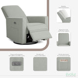 Evolur Harlow Upholstered Power Glider Recliner with USB Charging – Rocking & 360° Swivel with Smooth Glide – Greenguard Gold & FSC Certified – Modern Nursery and Living Room Chair in Light Grey Evolur