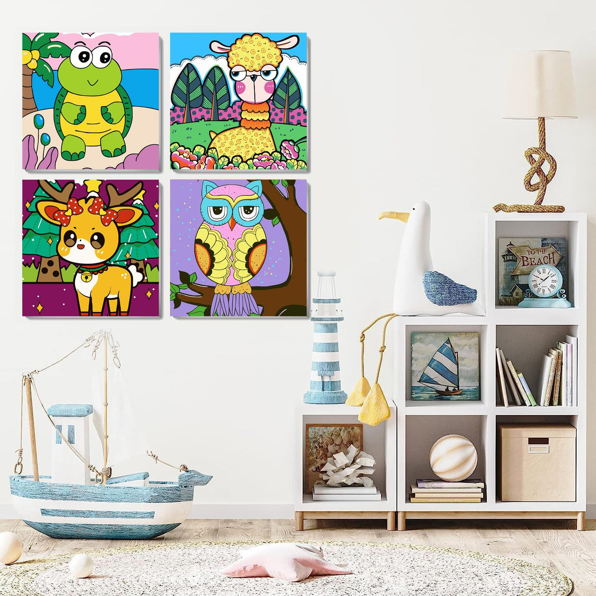 Benjenes 4 Pack Animal Paint by Number Kit for Kids Paint by Numbers Ages 8-12 Paint by Numbers Kits Children Beginner for Anime Drawing Kit Color by Numbers Kit for Kids 8x8 Inch Benjenes