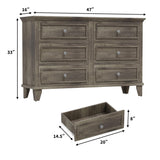 GarveeHome Farmhouse Grey Dresser for Bedroom with 6 Drawer, Double Dresser TV Stand with Vintage Handle, Wide Wood Dressers & Chests of Drawers, 6 Drawer Dressers for Bedroom, Living Room, Hallway GarveeHome