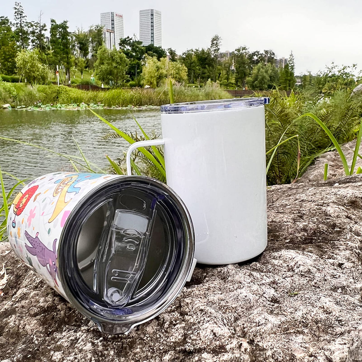 AGH 16oz Sublimation Mugs with Handle, 304 Stainless Steel Sublimation Coffee Mug with Splash-proof Lid, Vacuum Insulated Travel Beer Tea Mug Compatible with Cricut Mug Press, 4 Pack AGH