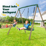 Hapfan 7.5ft Tall Swing Sets for Backyard, 500lbs Heavy Duty Swing Set for Kids and Adults with Spider Swing and Belt Swing, Outdoor Playground Sets for Backyards(Green and Brown) Hapfan