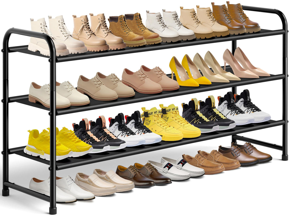 MISSLO 3-Tier Long Shoe Rack for Closet Shoe Organizer for Closet Floor Entryway Storage Stackable Wide Shoe Shelf Stores 24 Pairs of Men Sneakers, Black MISSLO