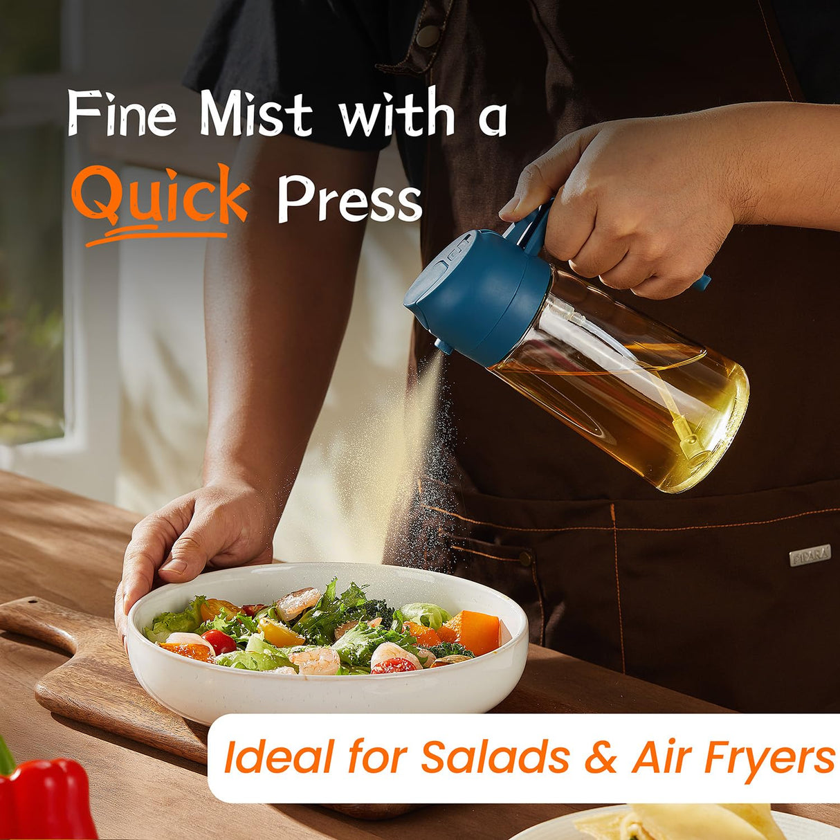 TrendPlain 16oz/470ml Olive Oil Sprayer for Cooking - 2 in 1 Olive Oil Dispenser for Kitchen Gadgets, Air Fryer, Salad, and BBQ - Navy TrendPlain