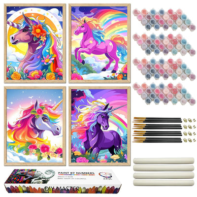 ZXQL 4 Pack Unicorn Paint by Numbers Kit for Adults Beginners, 12" Wx16 L Paint by Numbers for Adults Rolled up Canvas for Painting Home Decor Creative Wall Art with Nice Gift Box