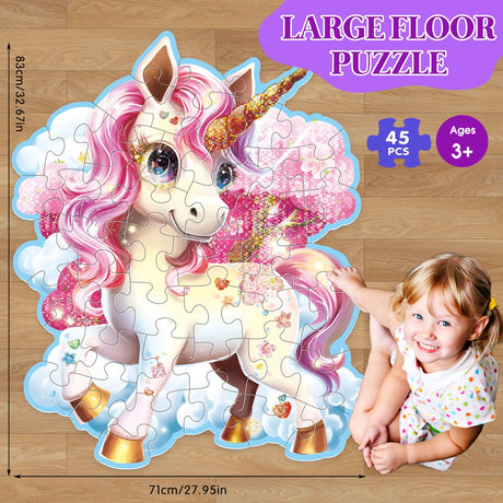45pcs Shimmery Unicorn Floor Puzzles for Kids Ages 3-5, Jumbo Jigsaw Puzzles for Kids Unicorn Puzzle for Toddlers Age 3+ Year Olds, Unicorn Toy Gifts for Girls (Size: 28 '' x 33 '') Aliex