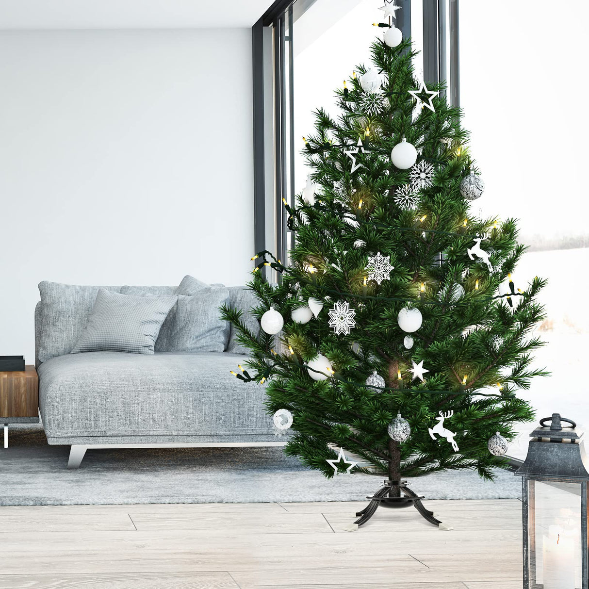 Roowest Christmas Tree Stand for Live Tree, Real Christmas Tree Base Dark Green Metal Holiday Xmas Tree Stands Fits for 2-3.5 Inches Trunk, 0.8 Gallon Water Capacity Roowest