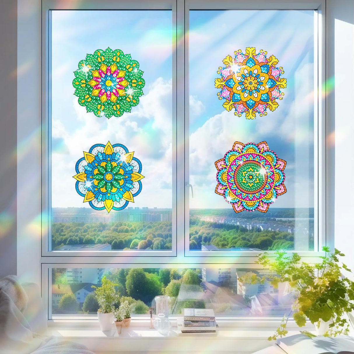 ACSAUMMY Diamond Art Kits, 6pcs Mandala Diamond Art Suncatchers Stained Glass Window Stickers, DIY Gem Craft Kit Window Static Clings, Diamond Art Kits for Adults, Kids, Decoration ACSAUMMY