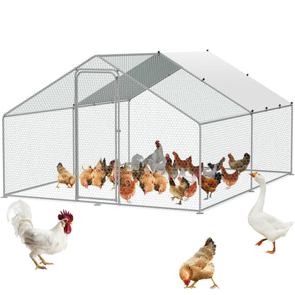 VEVOR Large Metal Chicken Coop, 12.9x9.8x6.5 ft Walk-in Chicken Runs for Yard with Cover, Spire Roof Hen House with Security Lock for Outdoor and Backyard, Farm, Duck Rabbit Cage Poultry Pen