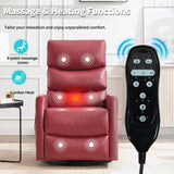 PELUMY Manual Recliner Chair with Heat & Vibration Massage, 360° Swivel Rocker Recliner with 155° Recline and Lumbar Heat, Compact Recliner for Living Room & Small Spaces (Breathable Leather, Red) PELUMY