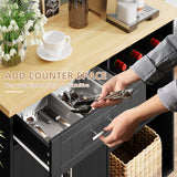 Shintenchi Kitchen Island Cart with Storage,Rolling Kitchen Island Side Table on Wheels with Large Worktop,Storage Cabinet,Towel Rack and Drawers for Kitchen,Dinning Room,Black Shintenchi