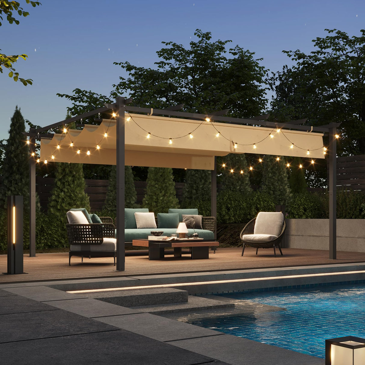 Aoxun 12x14FT Aluminum Pergola, Outdoor Retractable Pergola with Upgraded Canopy Cover, Heavy Duty Metal Pergolas and Gazebos with Adjustable Sun Shade for Modern Patio, Backyard, Deck, Garden Aoxun