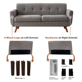 Tbfit 65" W Loveseat Sofa, Mid Century Modern Love Seat Couches for Living Room, Button Tufted Upholstered Small Couch for Bedroom, Solid and Easy to Install Love Seats Furniture, Grey Tbfit