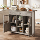 Mobile Modern Storage Island,Rolling Kitchen Island with Drop Leaf - Door Cabinet, Drawer, Bar Cart with Cabinet, Portable Cart Island Table for Kitchen,Grey Garvee
