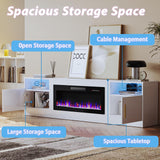 TAVATA Fireplace TV Stand with 36" Fireplace，80" TV Stand with LED Light for TVs Up to 85"，Entertainment Center Console Table with Highlight Storage Cabinets (White) TAVATA
