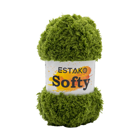 Estako Softy 100% Polyester Fluffy Soft Chunky Bulky Weight #5 Yarn for Crocheting and Knitting 3.52 oz (100 gr) 98 Yds (90 m) (9940 - Grass) estako