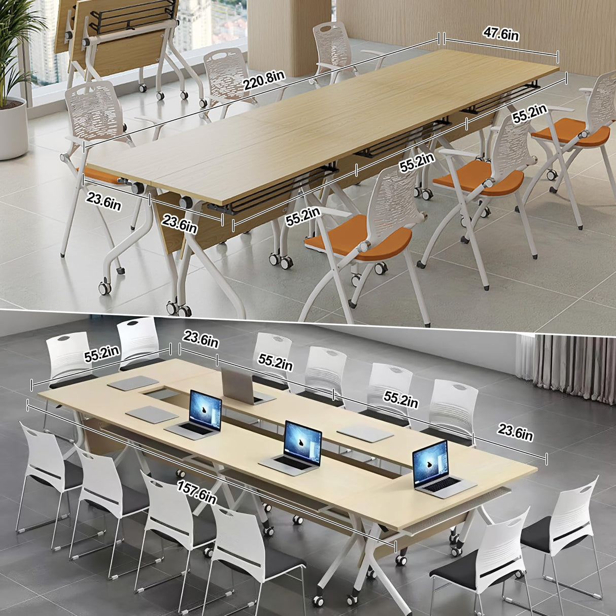 6-Pack Folding Conference Table,Modern Office Conference Room Table, Mobile Flip Top Training Tables with Caster Wheels,Foldable Meeting Table for Office,Meeting Room,Class rzoizwko
