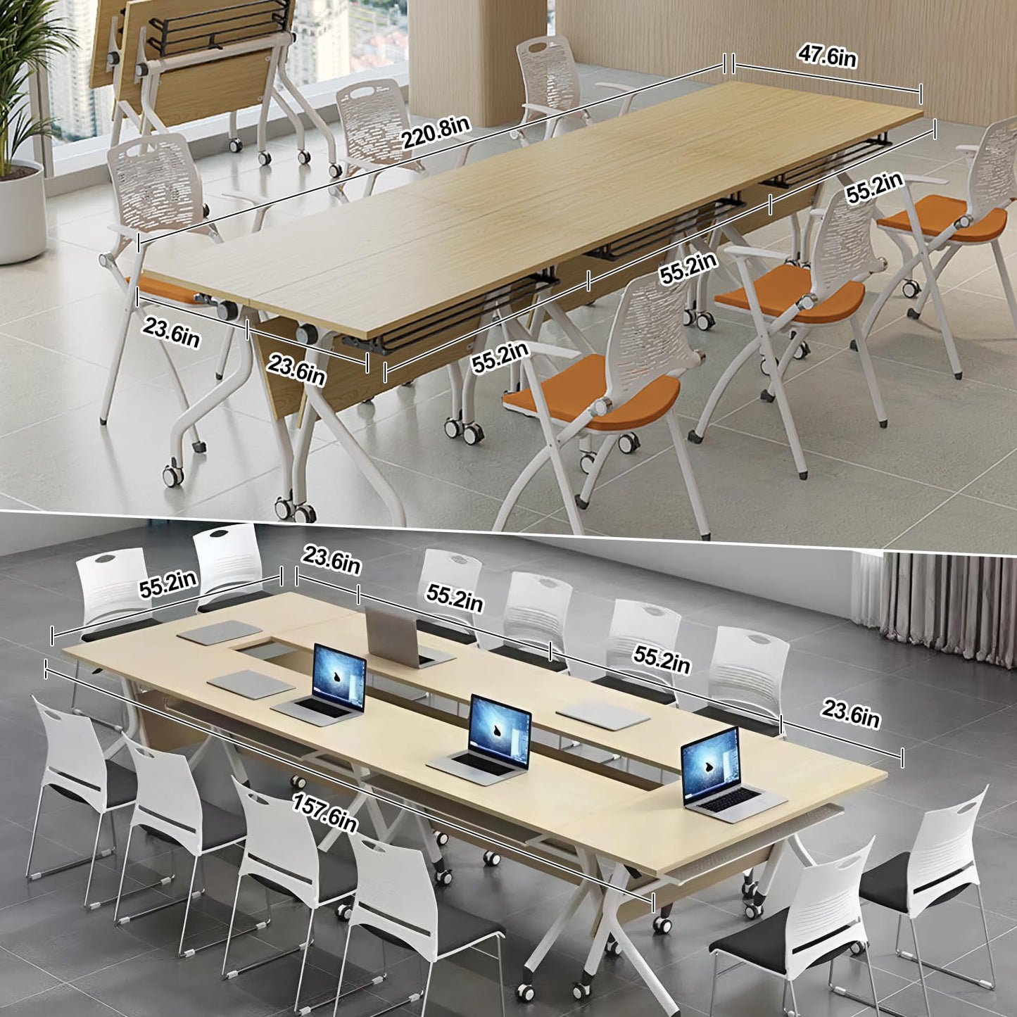 6-Pack Folding Conference Table,Modern Office Conference Room Table, Mobile Flip Top Training Tables with Caster Wheels,Foldable Meeting Table for Office,Meeting Room,Class