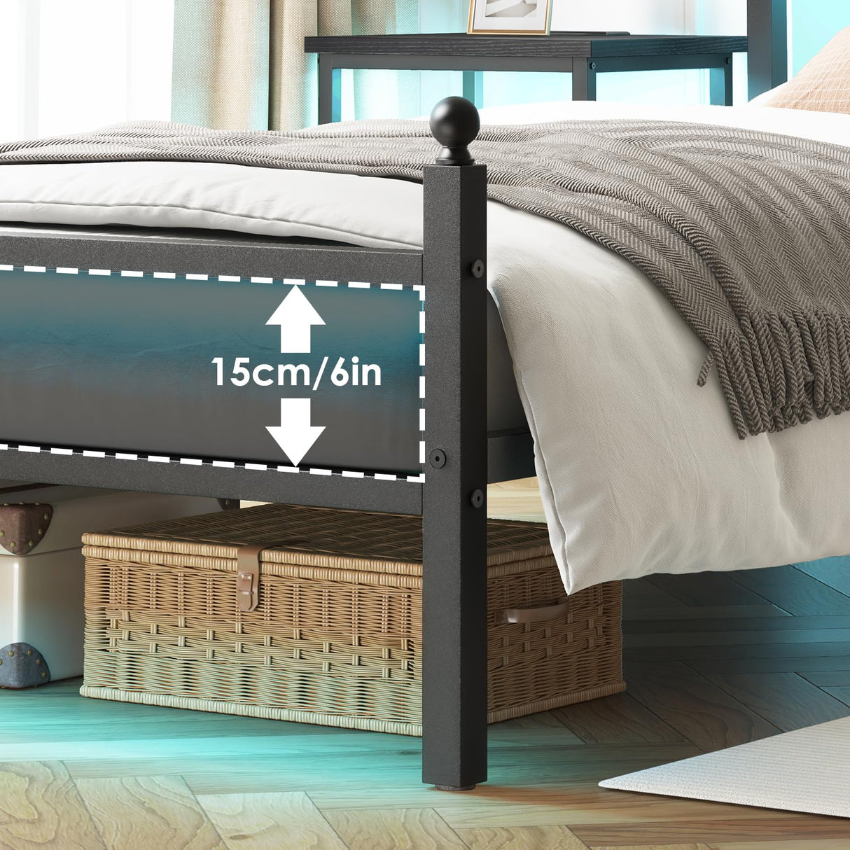 Fixwal Twin Bed Frame with Charging Station, Metal Bed Frame with Port and Outlet, Black Fixwal