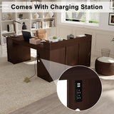 Melidee L Shape Desk - Executive Desk with Drawers and Cabinet Storage, Charging Station & USB Ports - Home Office Computer Desk Melidee